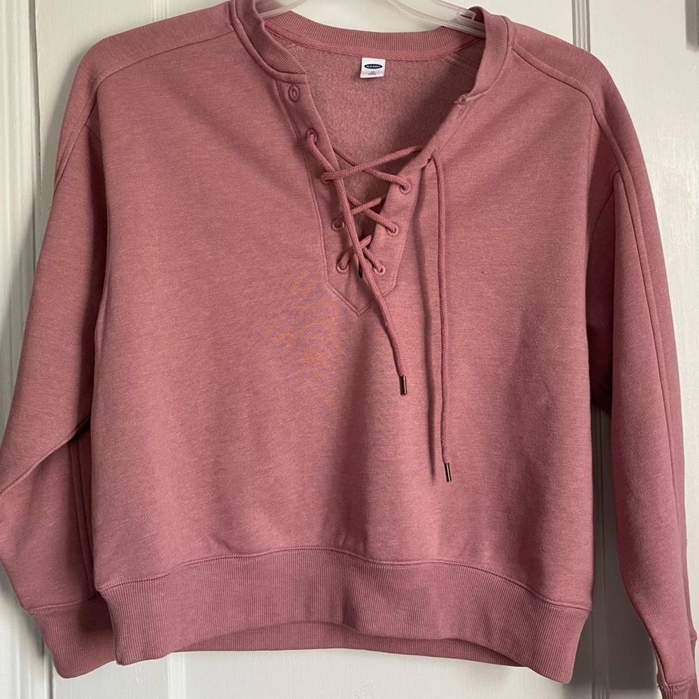 NWT Rib-Neck with lace up placket sweatshirt-XS